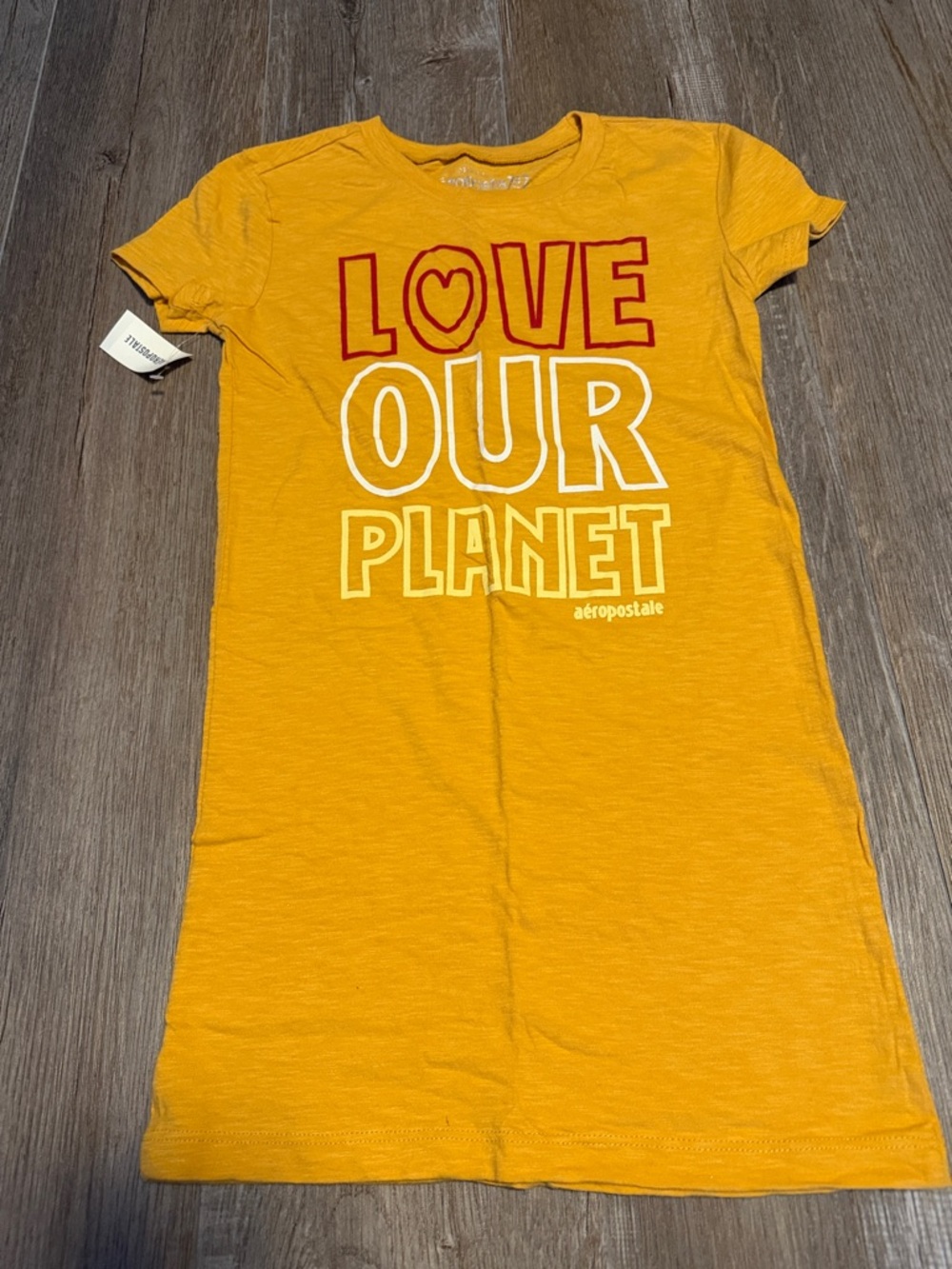 Aeropostale Baby Fit Yellowish Orange  'Love Our Planet' Graphic Tee